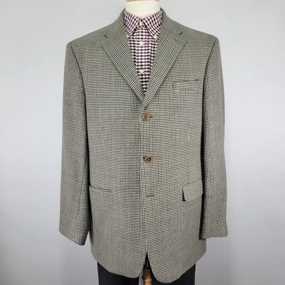 Tommy Hilfiger Men's Sport Coat Blazer Three Button Flannel Wool Houndstooth 46L